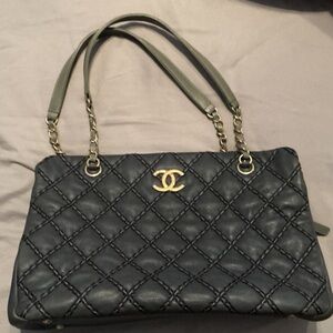 Chanel denim blue whipped stitch Quilted Shoulder Bag with Gold Accents
